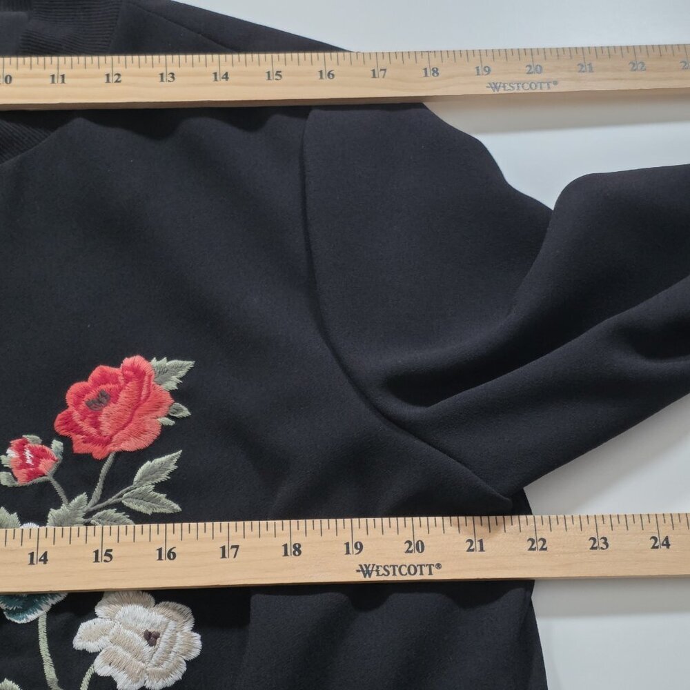 Karen Kane Floral Embroidered Bomber Jacket Womens L Black LS Zip Pockets Lined - Picture 5 of 16